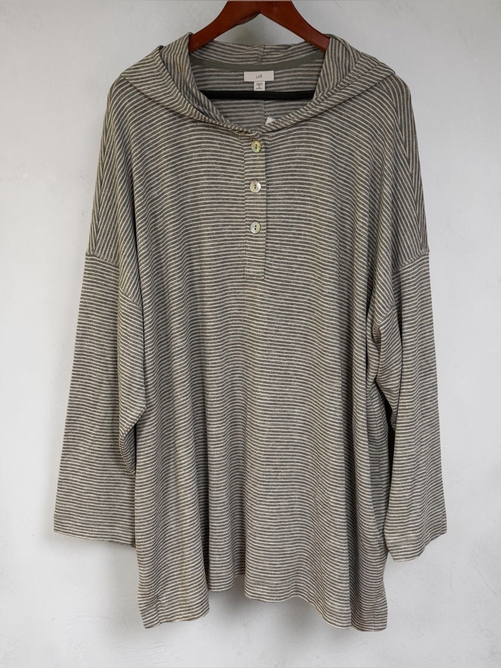 NWT J. Jill Striped Hooded Henley Tunic Top Grey White Plus Size 4X Hoodie
